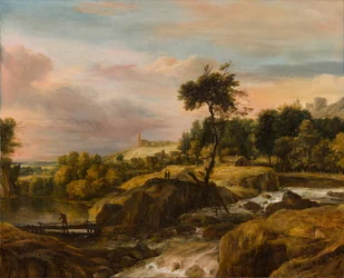 Paisaje montañoso con cascada